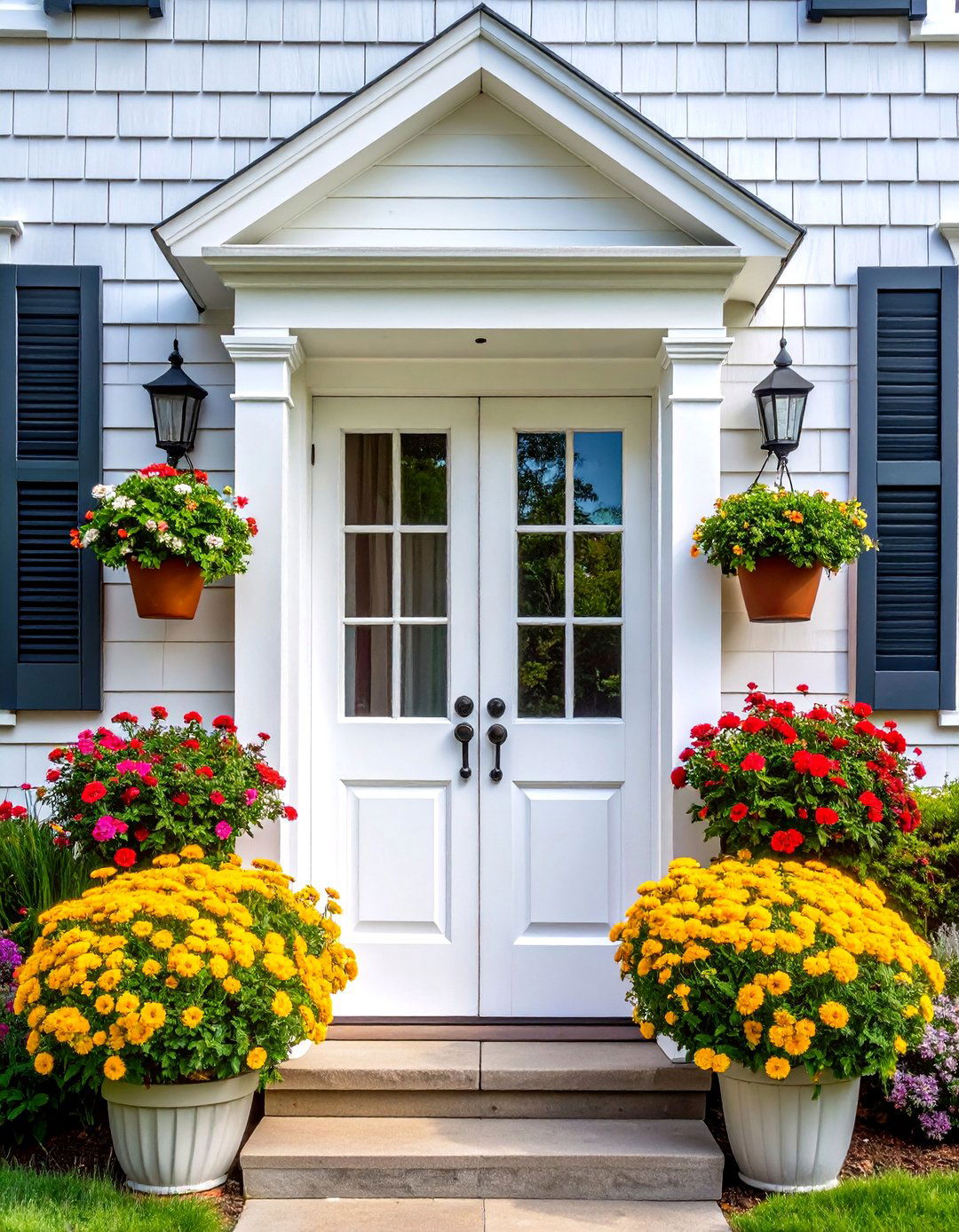 Cape Cod Door Trim with Integrated Shutter Hardware - 25 Exterior Door Trim Ideas