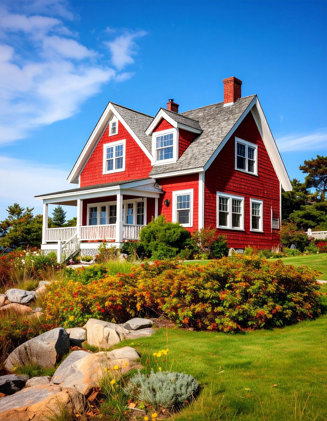Cape Cod Red Cottage with White Trim - 25 red home exterior ideas