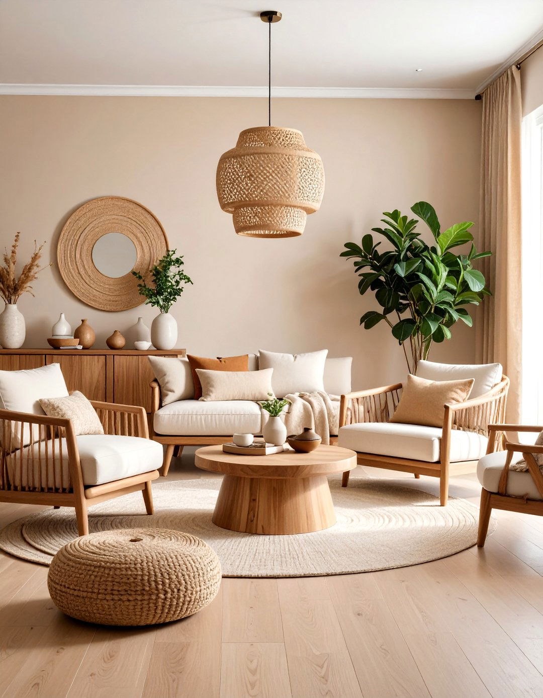 Caramel Beige with Natural Wood - 25 Living Room Paint Colors