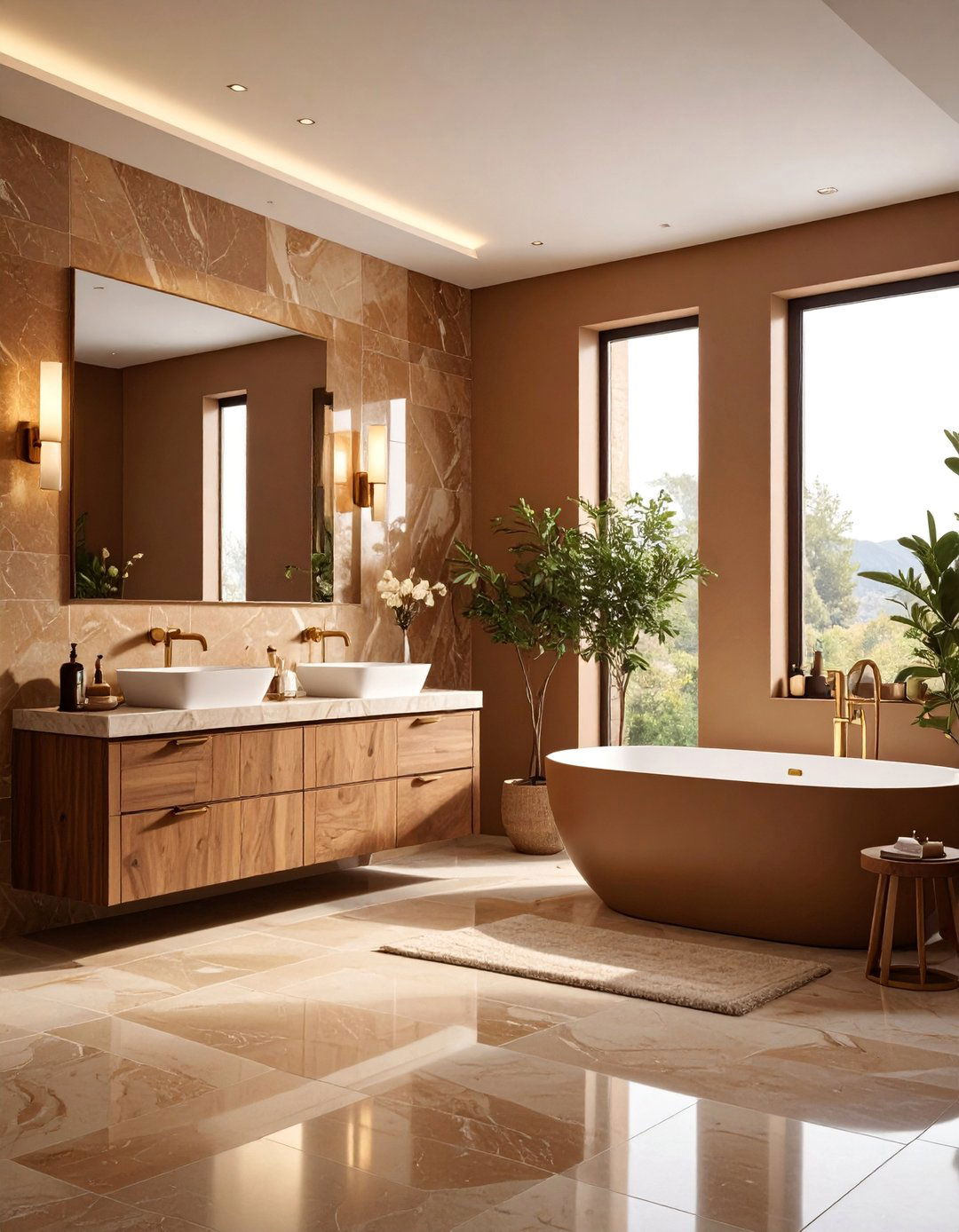 Caramel Brown Bathroom with Cream Details - 25 Bathroom Color Ideas