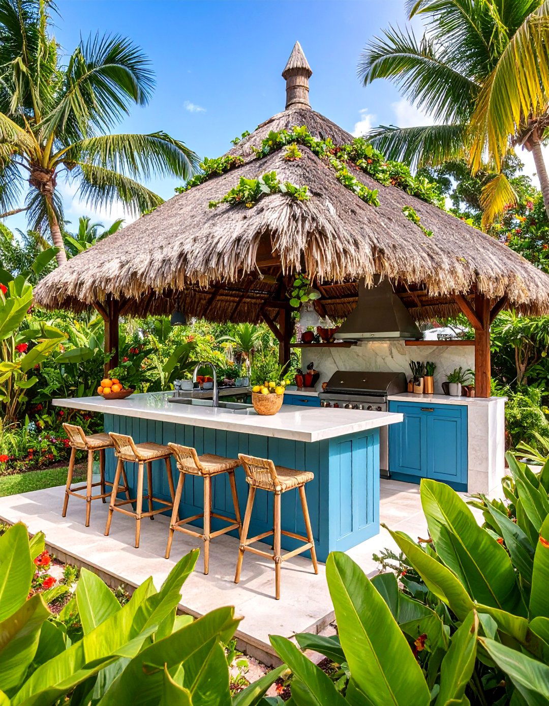 Caribbean Inspired Outdoor Kitchen and Dining Paradise - 25 Tropical Landscape Ideas