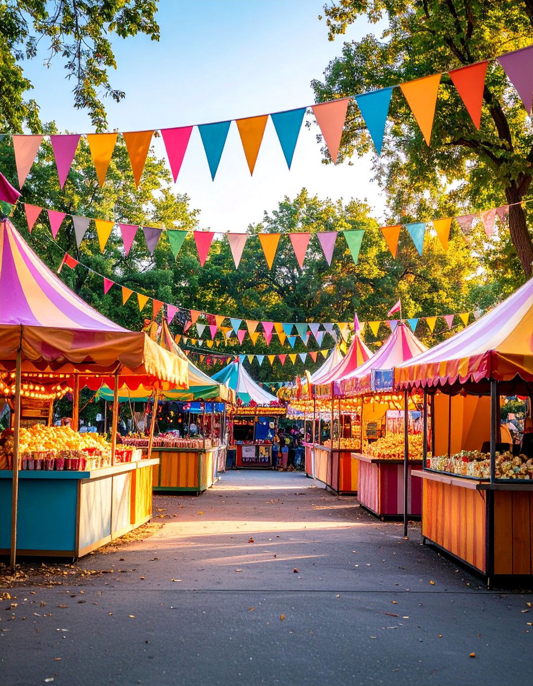 Carnival Street Fair with Colorful Banners and Game Booths - 25 Party Decoration Ideas