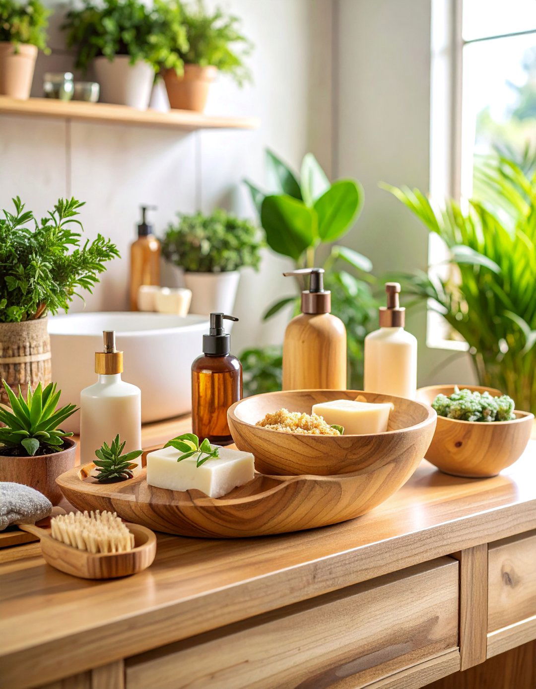 Carved Wooden Bowl Tray - 25 Bathroom Tray Ideas