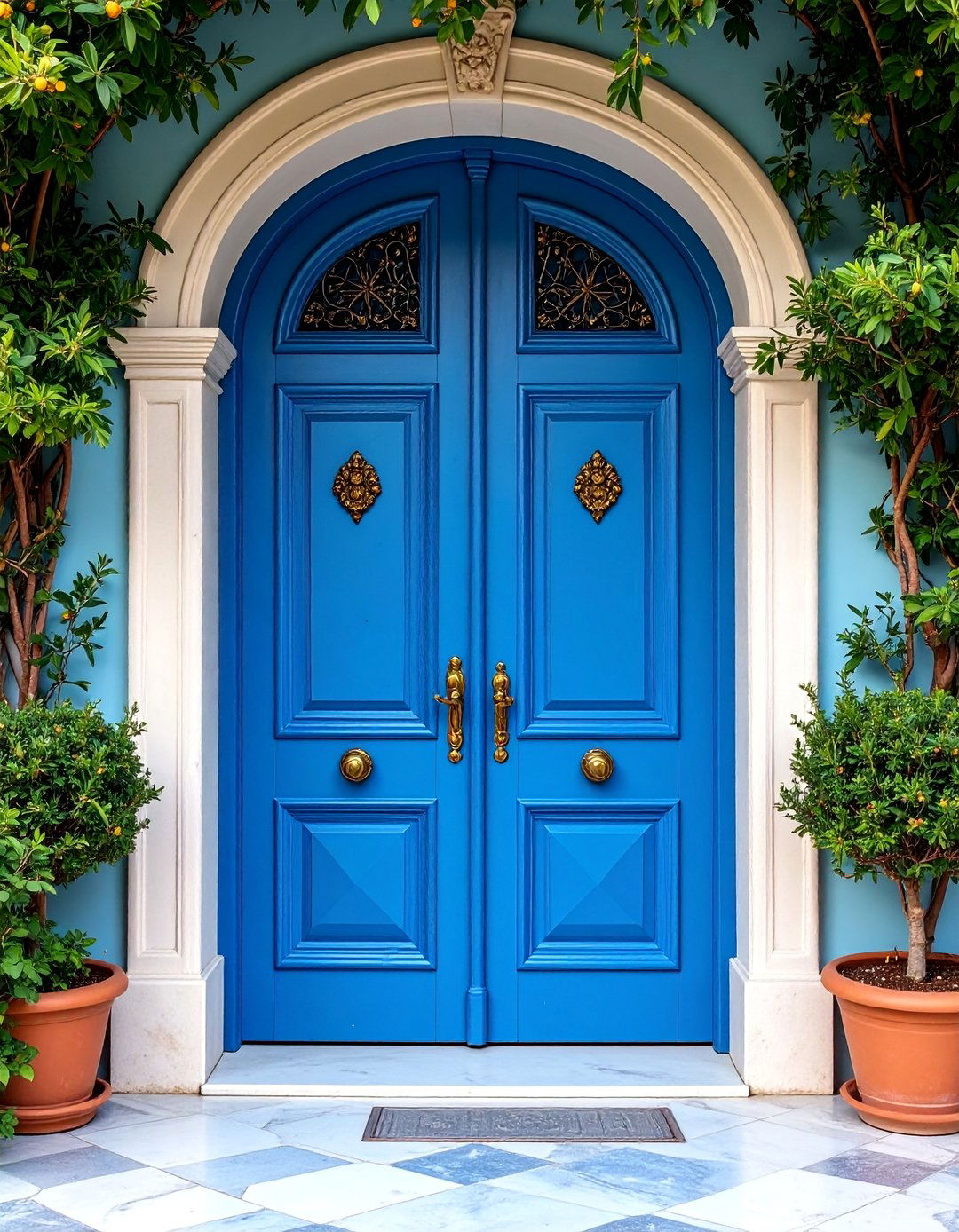 Carved Wooden Door with Mediterranean Motifs - 25 Mediterranean Front Door Ideas