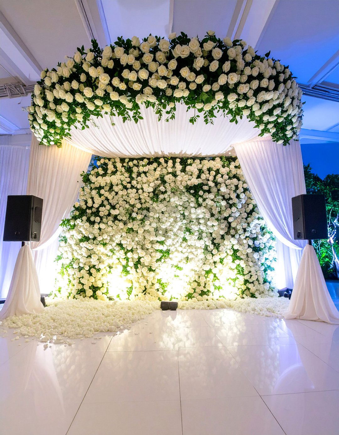 Cascading White Rose Wall Wedding Backdrop - 25 Wedding Backdrop Ideas