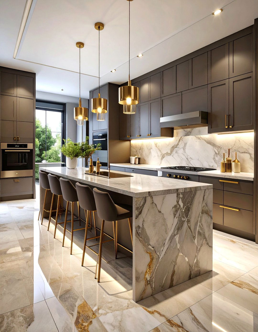 Cashmere Galley Kitchen with Marble Slab Backsplash - 25 Cashmere Kitchen Ideas