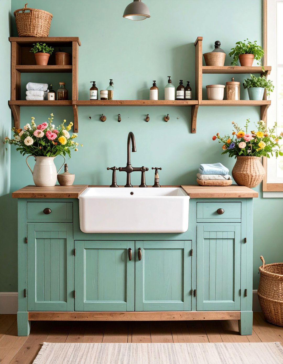 Cast Iron Sink with Vintage Cabinet Integration - 25 Laundry Room Sink Ideas