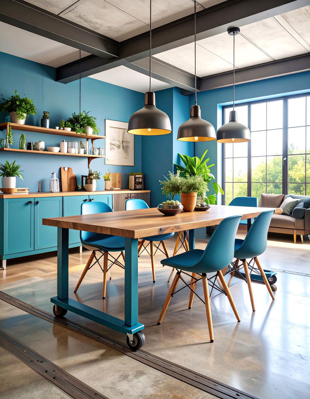 Caster Wheel Industrial Dining Room - 25 Industrial Dining Room Ideas
