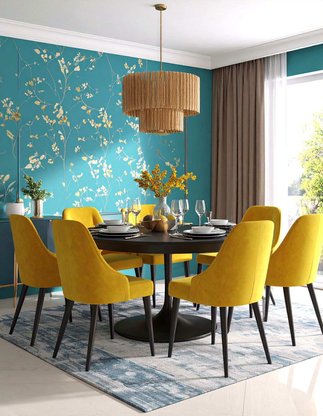 Casual Dining Room with Statement Wallpaper - 25 Casual Dining Room Ideas