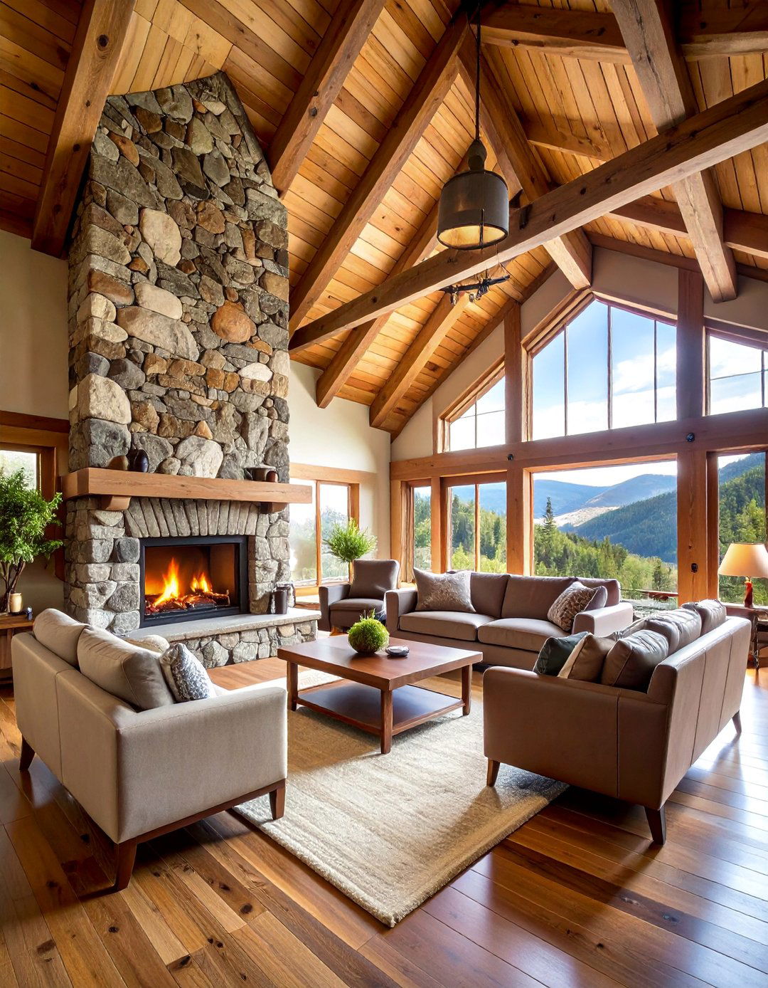 Cathedral Ceiling with Stone Accent Features - 25 Cathedral Ceiling Ideas