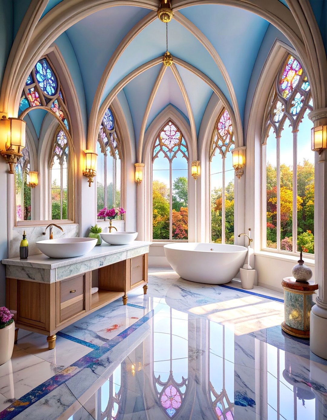 Cathedral Gothic Bathroom with Stained Glass Sanctuary - 25 Gothic Bathroom Ideas