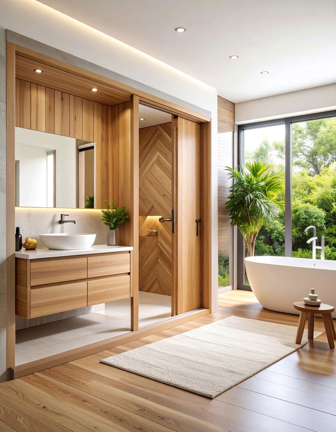 Cavity Sliding Door with Timber Veneer Finish - 25 Bathroom Door Ideas