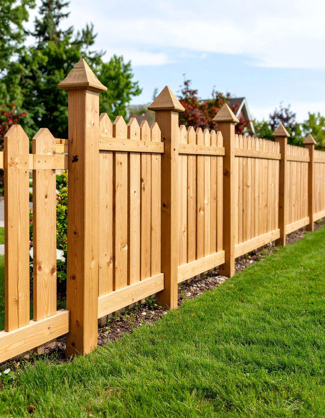 Cedar Board Fence with Decorative Post Caps - 25 Cedar Fence Ideas