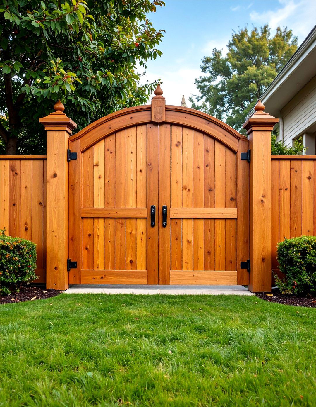 Cedar Board on Board Fence with Arched Gate Features - 25 Decorative Fence Ideas