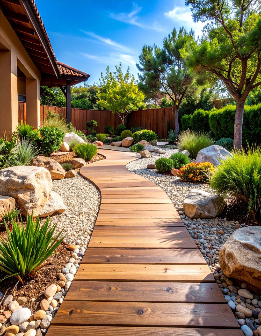 Cedar Chip Pathway with Rock Garden Side Plantings - 25 Mulch Pathway Ideas