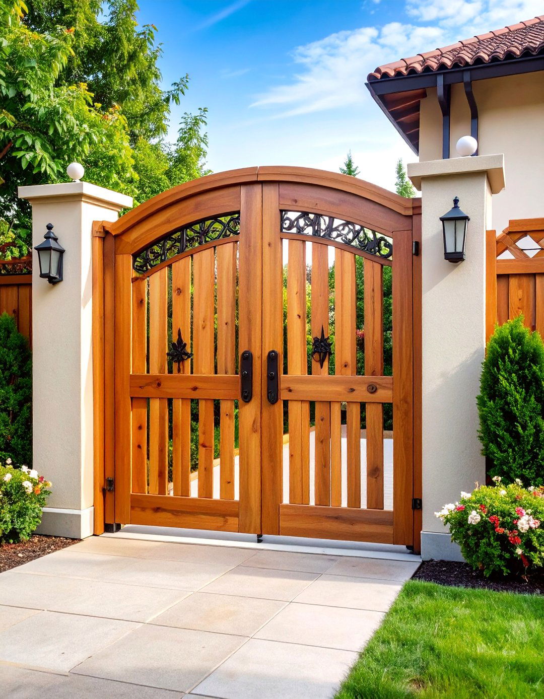 Cedar Fence with Custom Decorative Gate - 25 Wood Fence Ideas