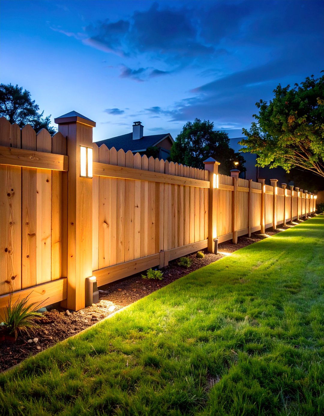 Cedar Fence with Integrated Lighting System - 25 Wood Fence Ideas