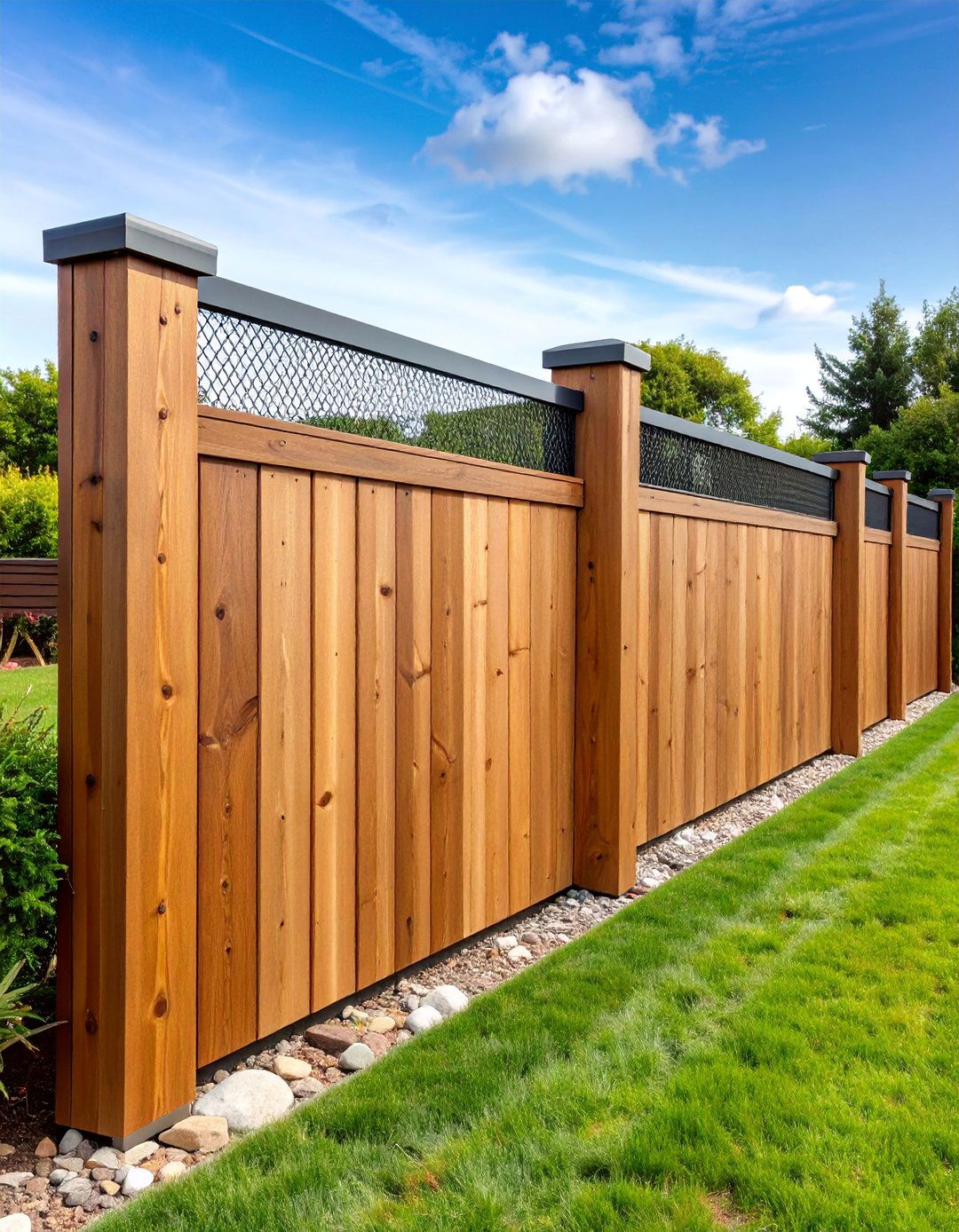 Cedar Fence with Wire and Wood Combination - 25 Cedar Fence Ideas