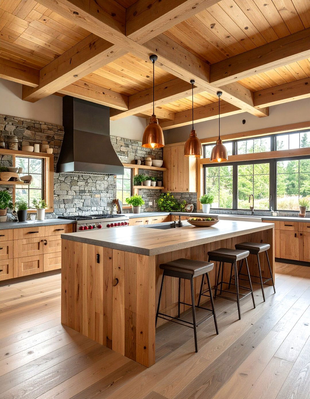 Cedar Kitchen with Natural Stone Backsplash - 25 Craftsman Kitchen Ideas