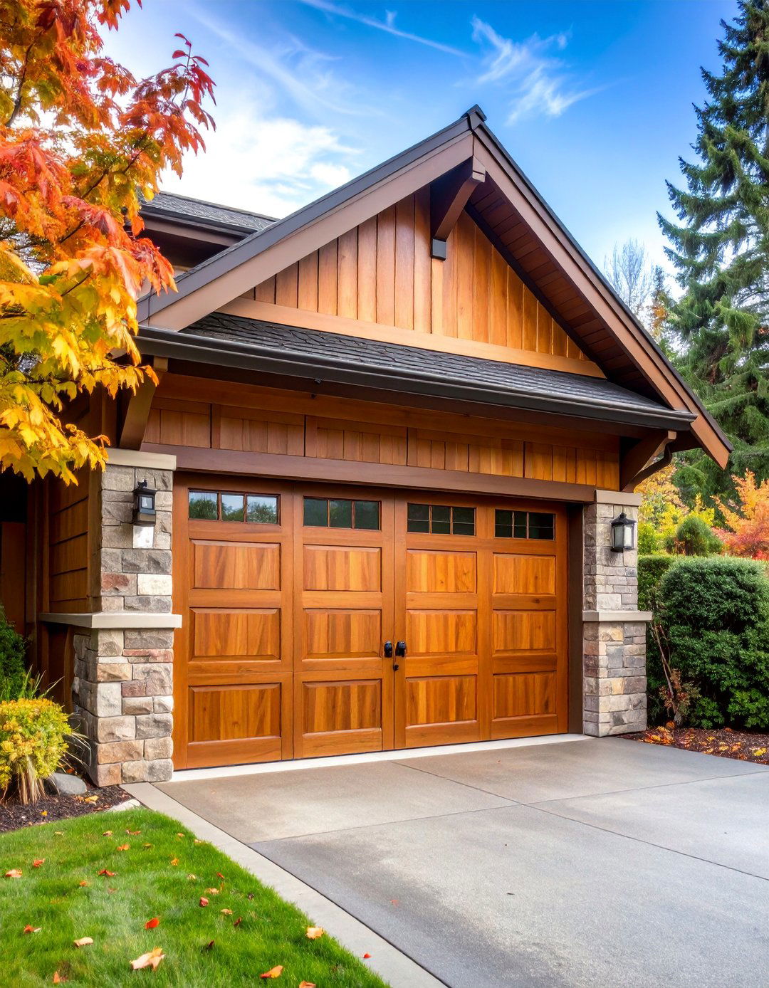 Cedar Natural Wood Finish - 25 Garage Door Paint Ideas