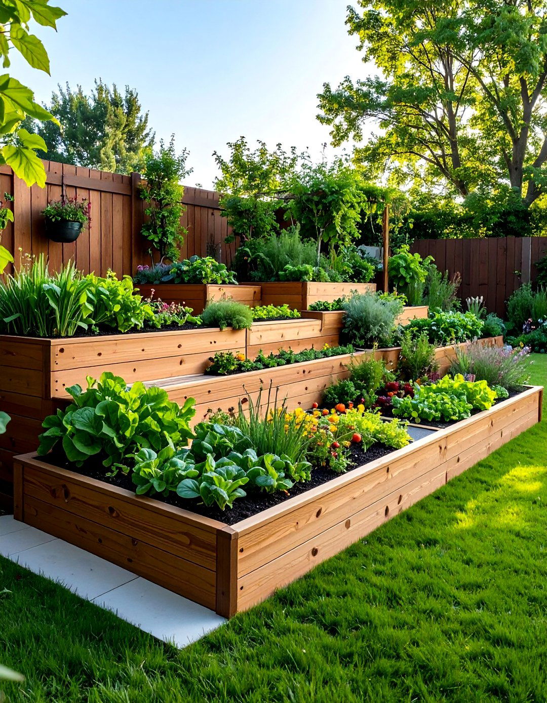 Cedar Raised Bed Tiered Vegetable Garden - 25 Tiered Garden Ideas