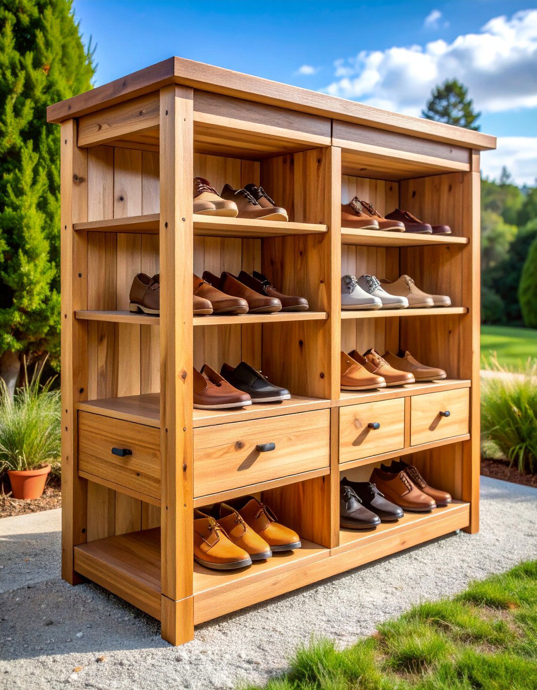 Cedar Shoe Storage with Natural Protection - 25 Outdoor Shoe Storage Ideas