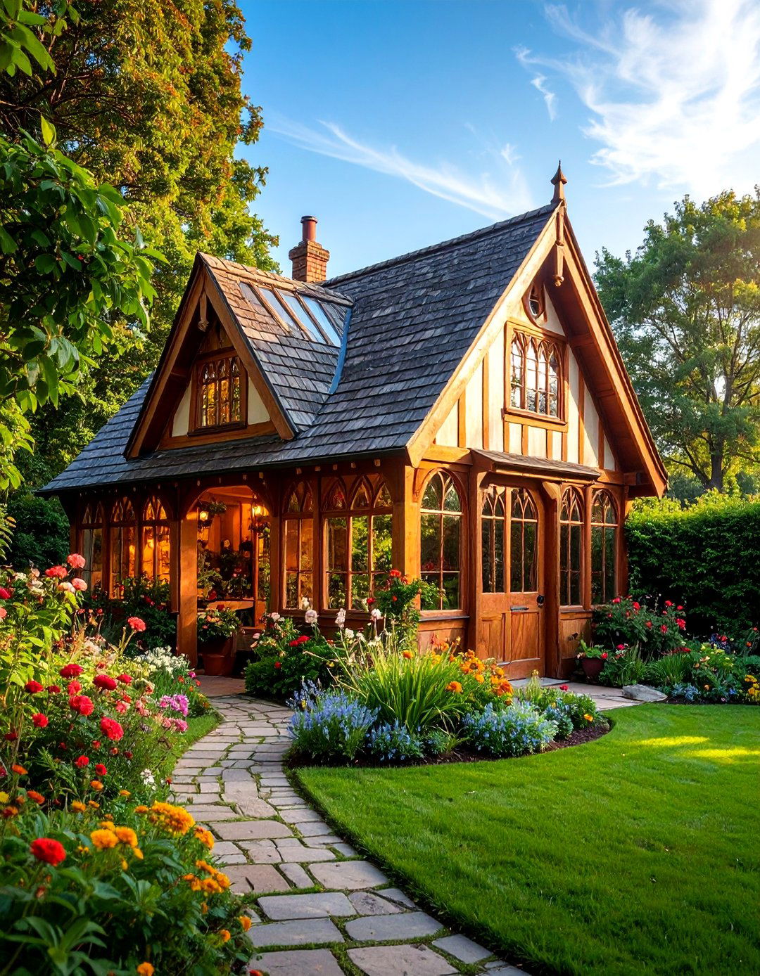 Cedar Tudor Greenhouse Shed Combo - 25 Greenhouse and Shed Combo Ideas