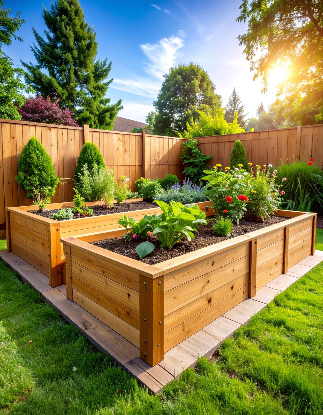 Cedar Wood Rectangular Raised Garden Bed - 25 Raised Garden Bed Ideas