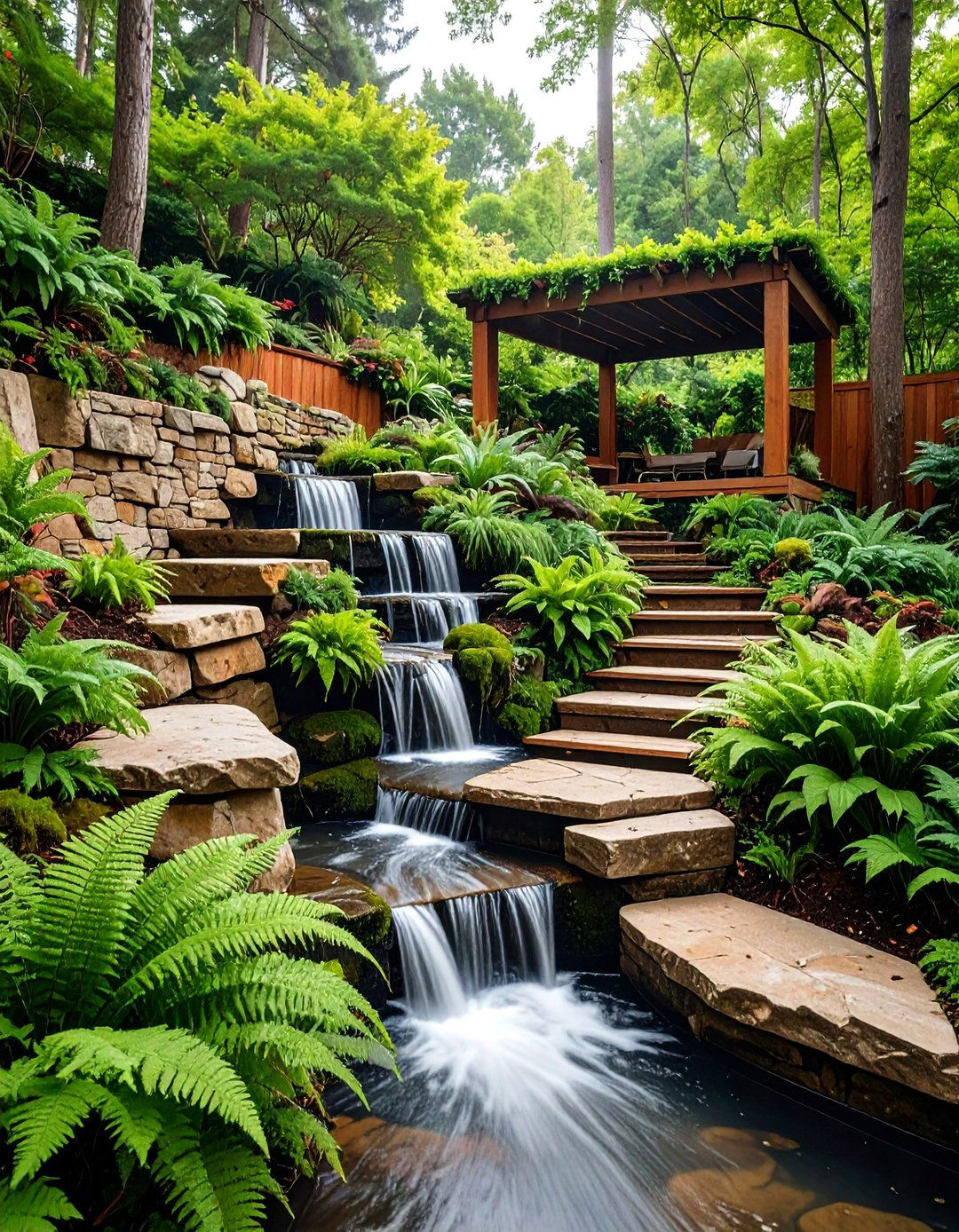 Cedar and Stone Hillside Garden - 25 Hillside Terraced Garden Ideas