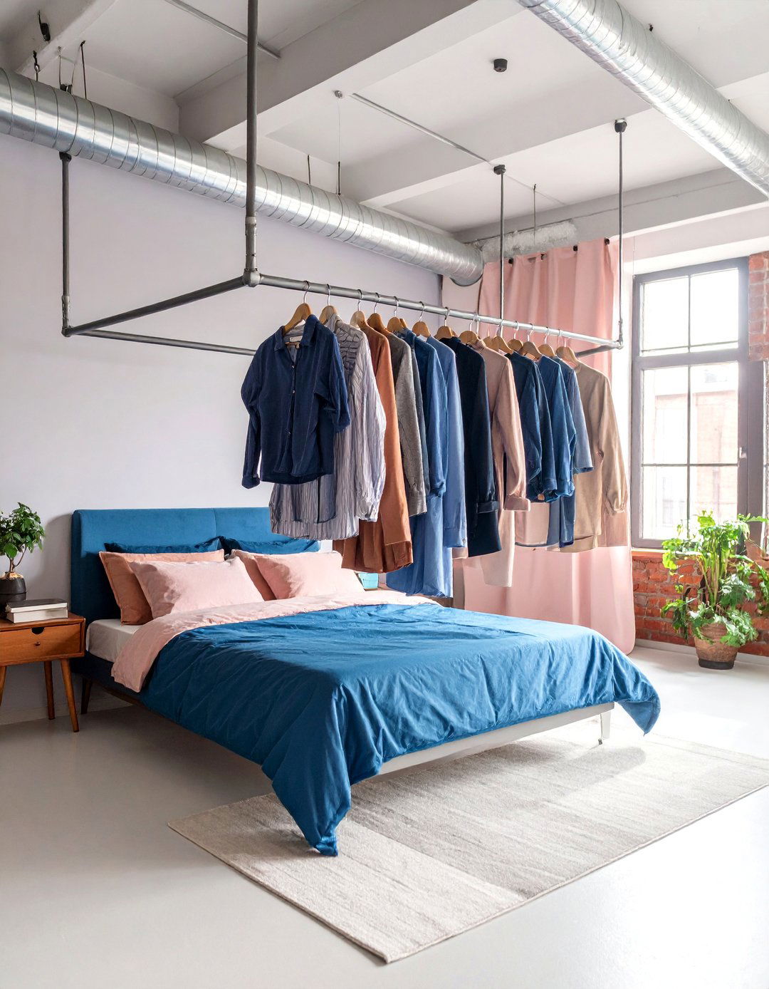 Ceiling Mounted Clothing Racks for Minimal Floor Impact - 25 small bedroom storage ideas
