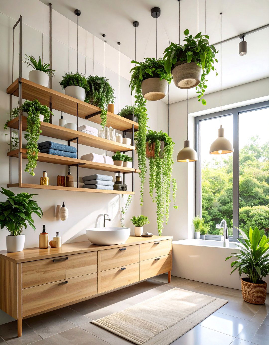 Ceiling Mounted Hanging Storage for Tall Bathrooms - 25 Bathroom Storage Ideas