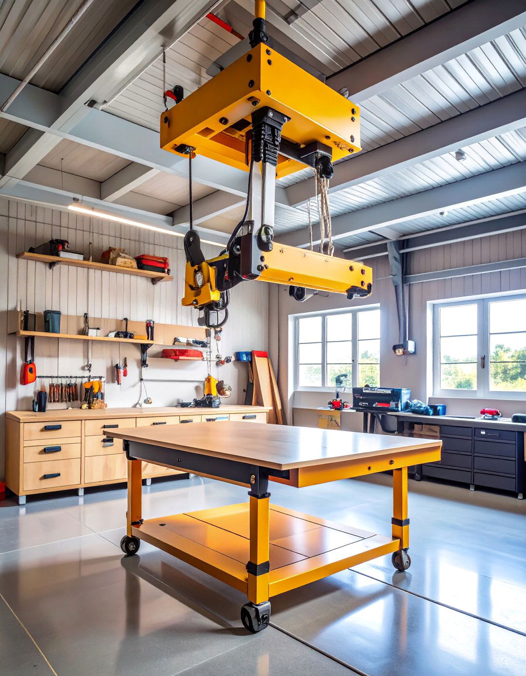 Ceiling Mounted Power Tool Hoist with Pulley System - 25 Power Tool Storage Ideas
