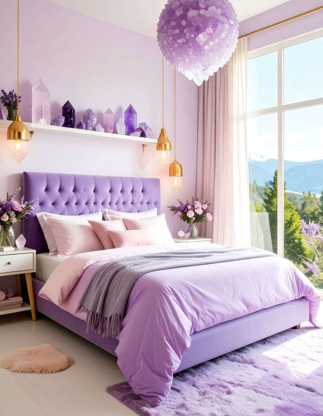 Celestial Crystal Bedroom with Amethyst Accents - 25 Pastel Goth Bedroom Ideas