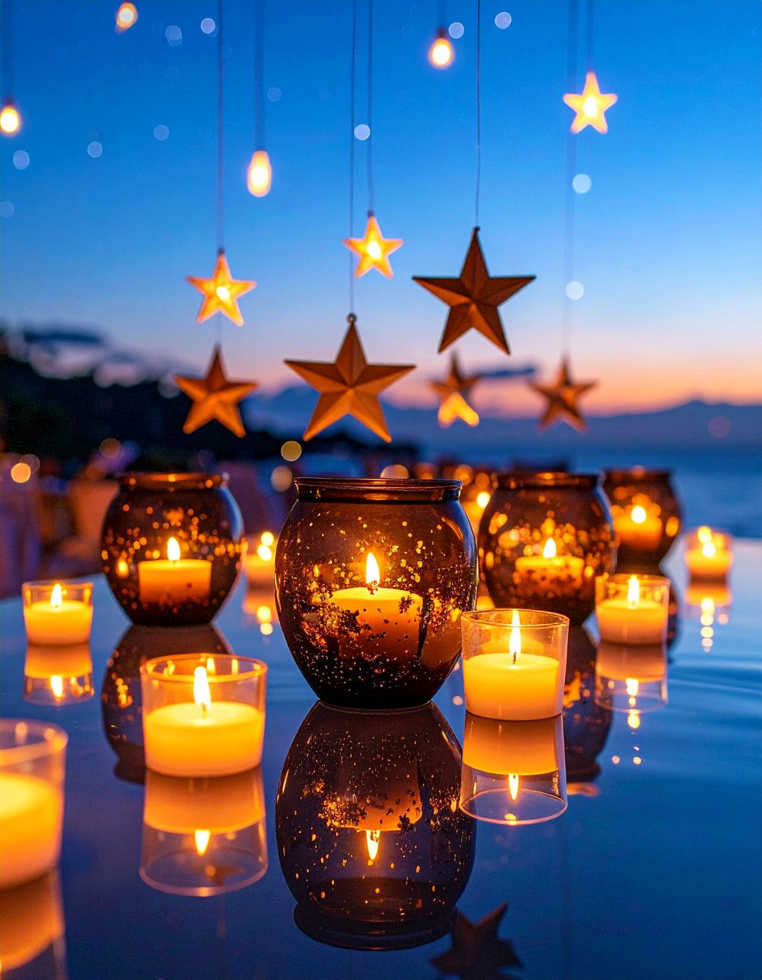 Celestial Floating Centerpiece with Stars and Moons - 25 Floating Wedding Centerpiece Ideas