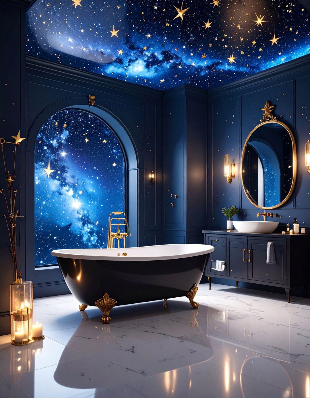 Celestial Gothic Bathroom with Mystical Star Elements - 25 Gothic Bathroom Ideas