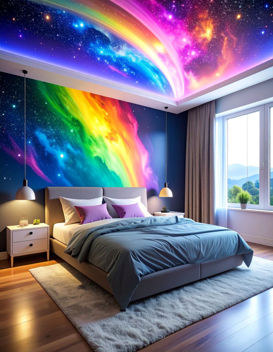 Celestial Rainbow Bedroom Galaxy Glow - 25 Rainbow Bedroom Ideas