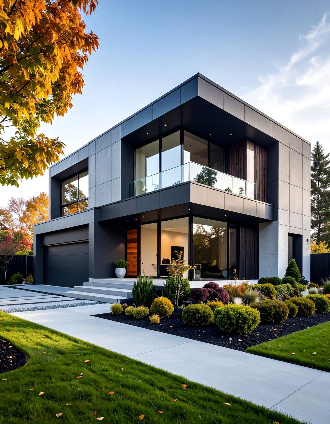 Cement Grey Modernist with Black Geometric Patterns - 25 Grey House With Black Trim