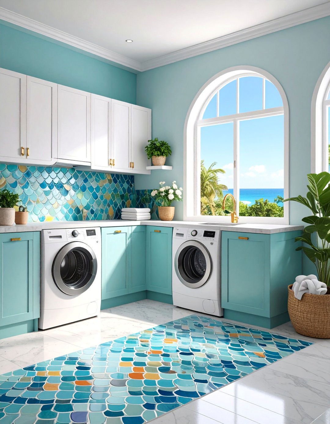 Ceramic Fish Scale Tile Pattern - 25 Laundry Room Backsplash Ideas