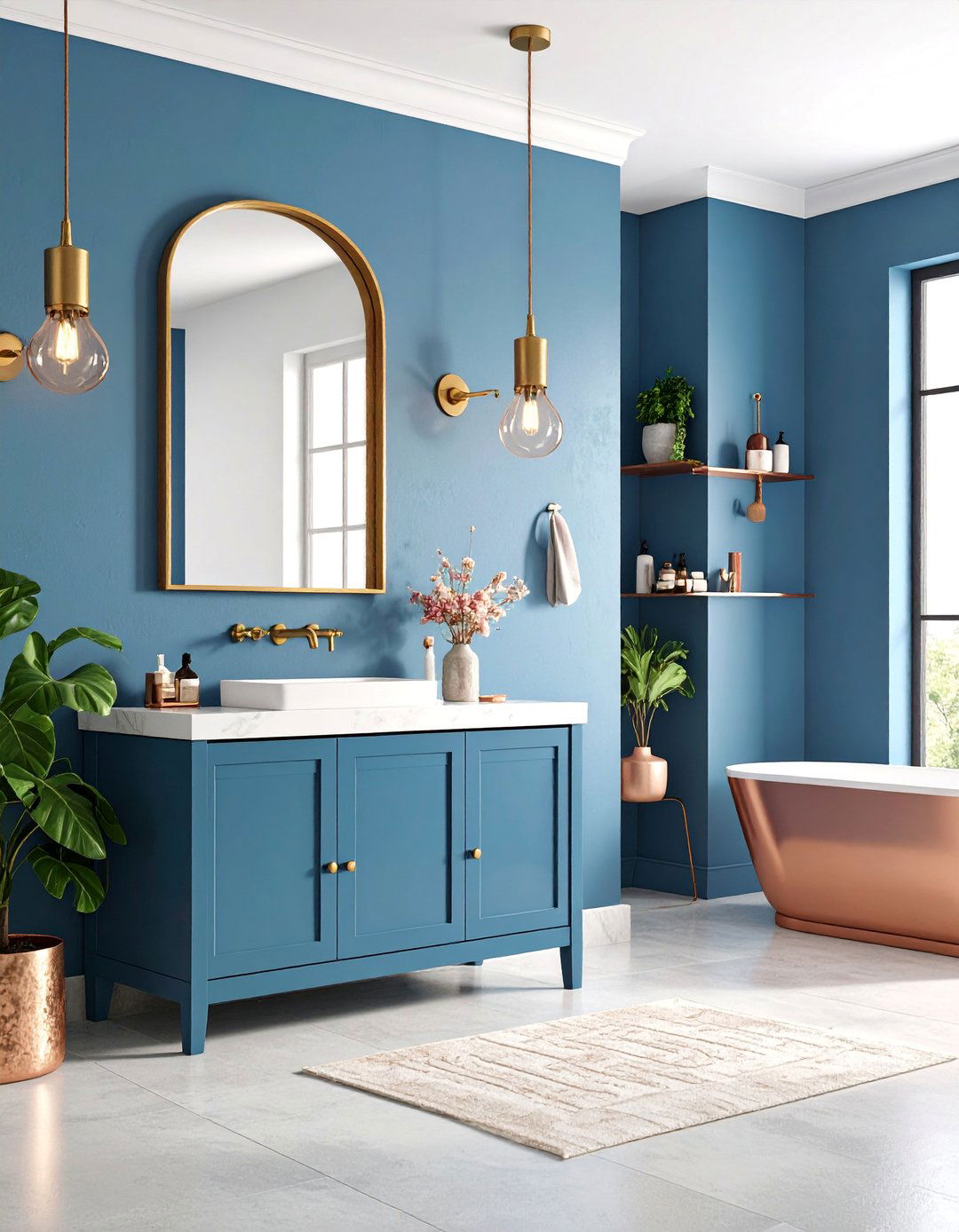 Cerulean Blue Eclectic Powder Room with Mixed Metals - 25 blue powder room ideas
