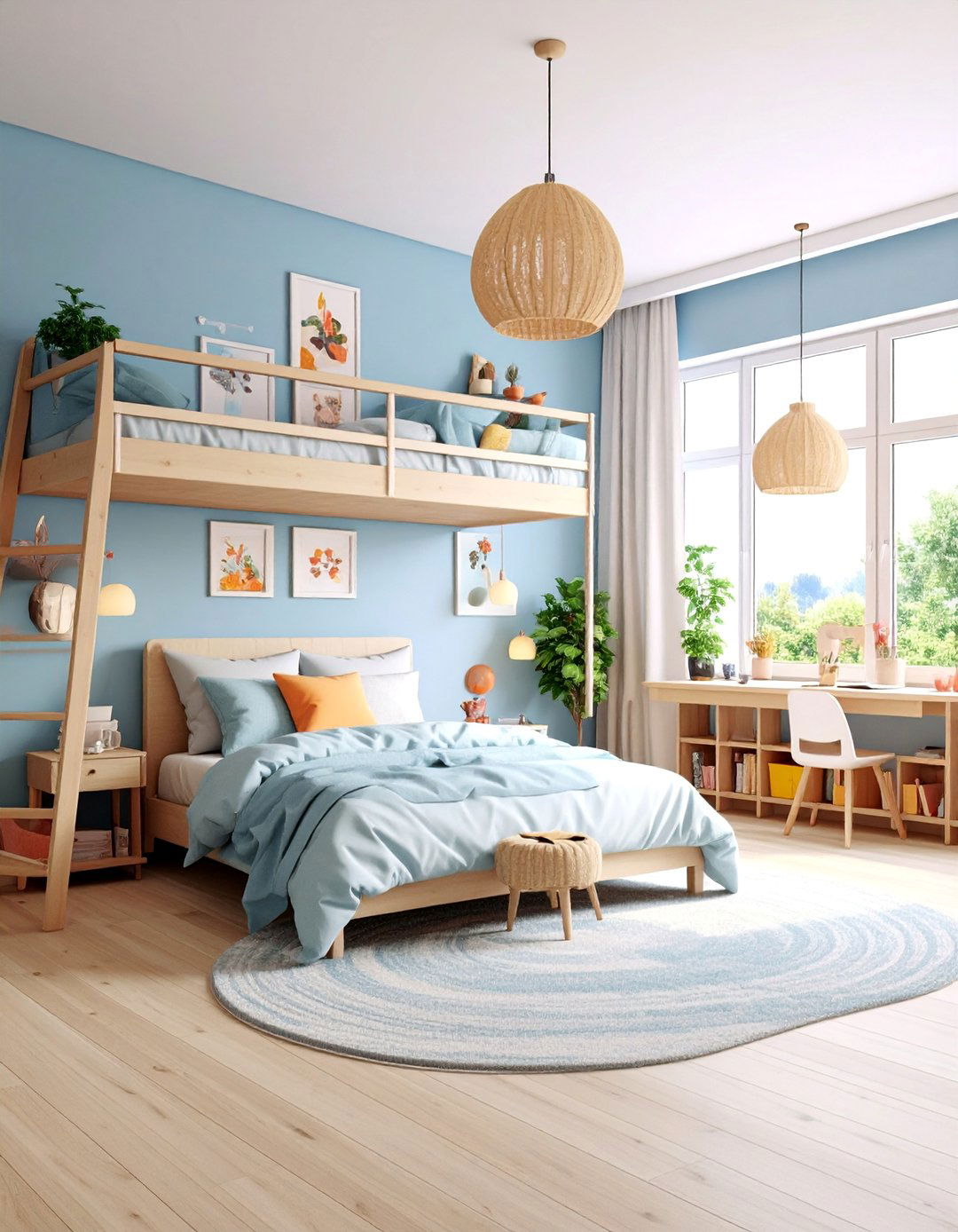 Cerulean Blue Girls Bedroom with Art Studio Creative Space - 25 Girls Blue Bedroom Ideas