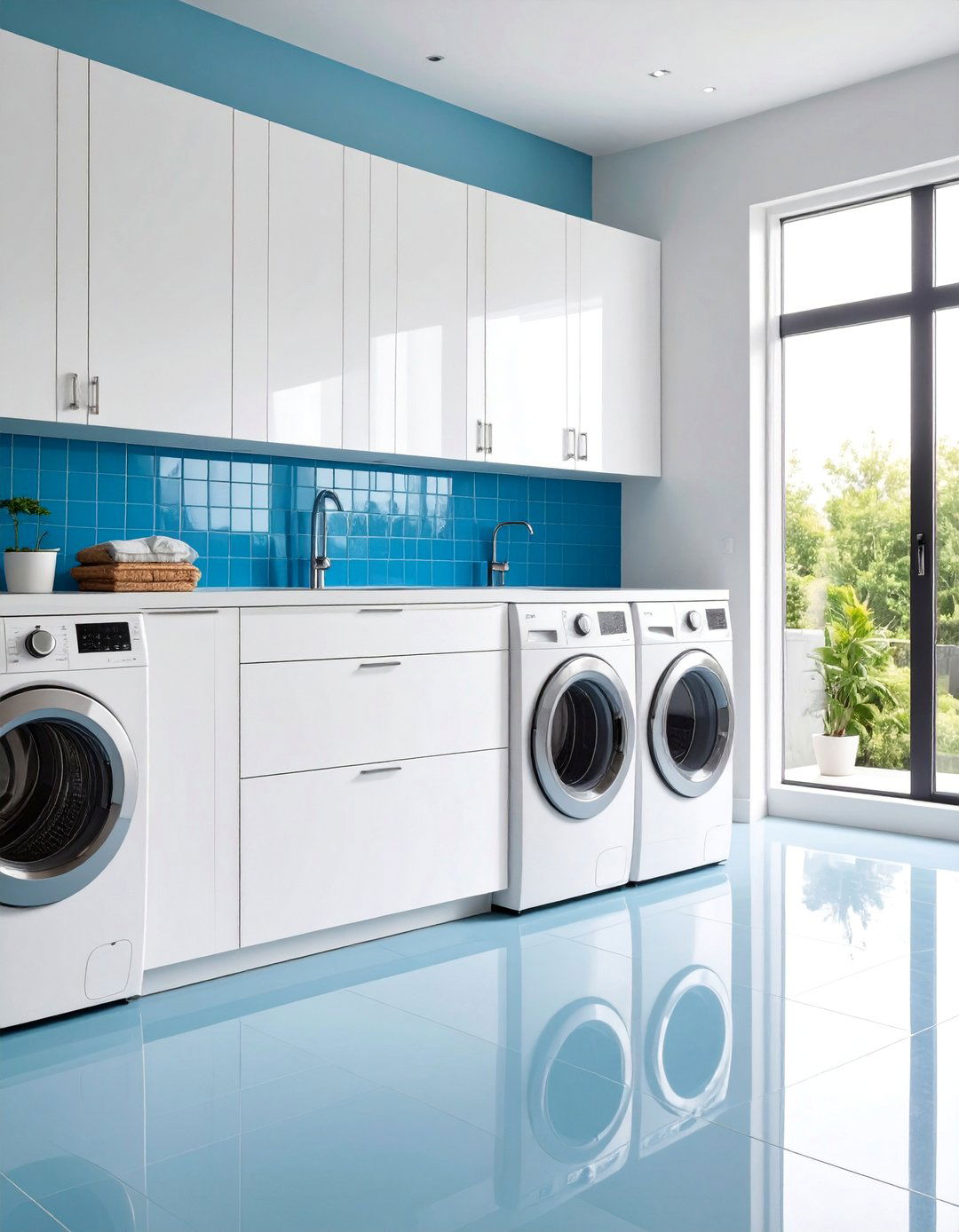 Cerulean Blue Glass Tile Backsplash - 25 Blue Laundry Room Ideas