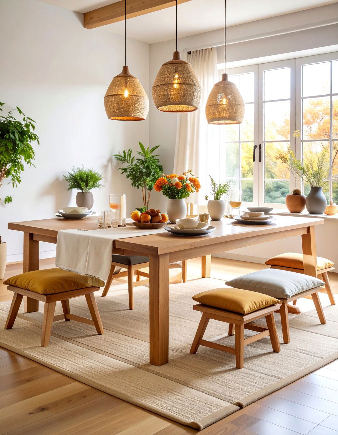 Chabudai Low Table with Floor Cushion Seating - 25 Japanese Dining Room Ideas