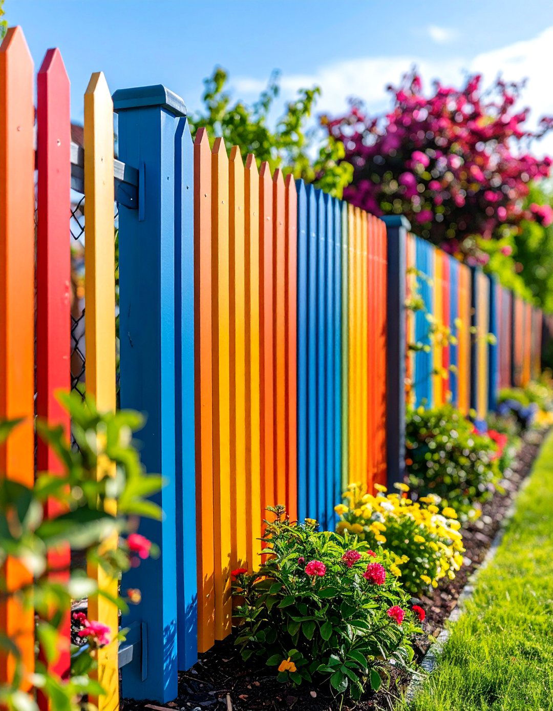 Chain Link Fence with Decorative Privacy Slats and Artistic Inserts - 25 Decorative Fence Ideas