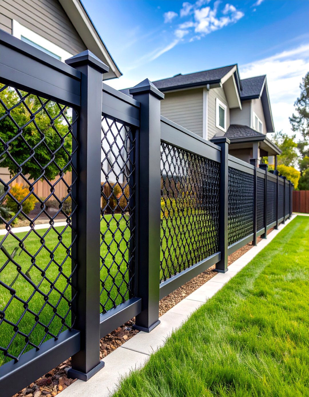Chain Link Fence with Vinyl Coating - 25 Front Yard Fence Ideas