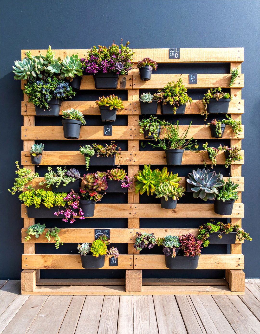 Chalkboard Label Succulent Wall Garden - 25 Vertical Pallet Garden Ideas