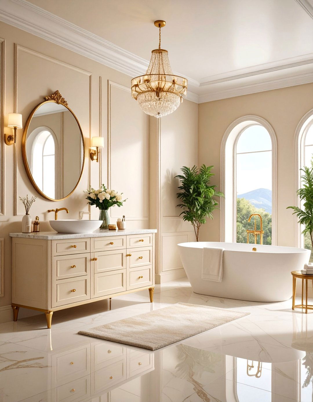 Champagne Gold and Cream Luxury Suite - 25 Gold Bathroom Ideas