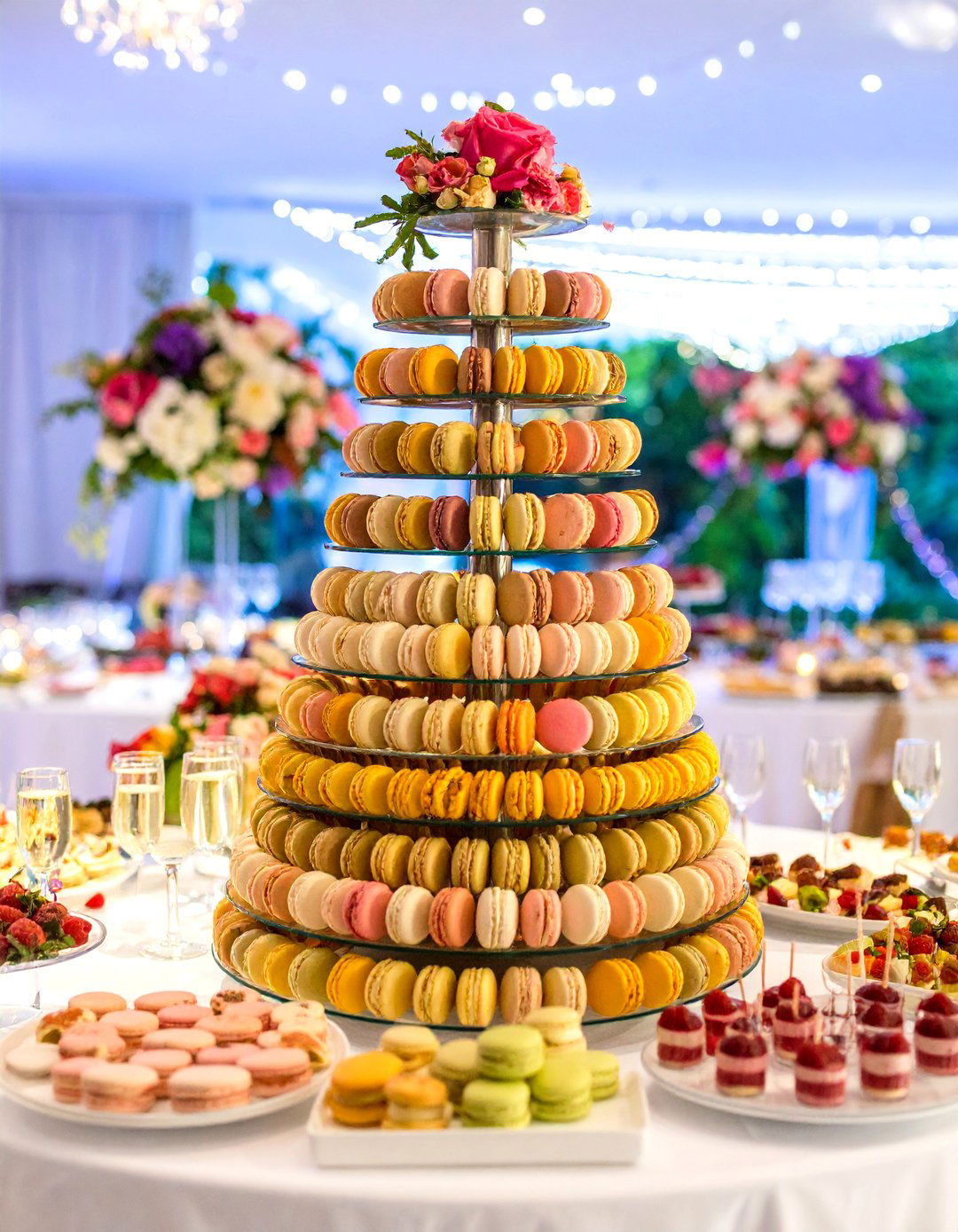 Champagne Tower with Macarons - 25 Bridgerton Wedding Ideas