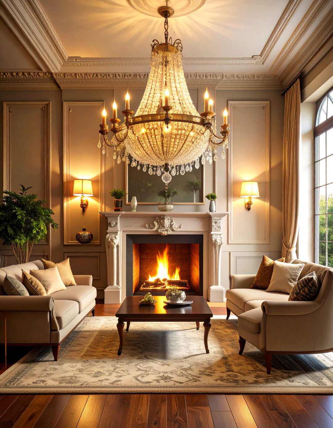 Chandelier Focal Point Integration - 25 Fireplace Lighting Ideas
