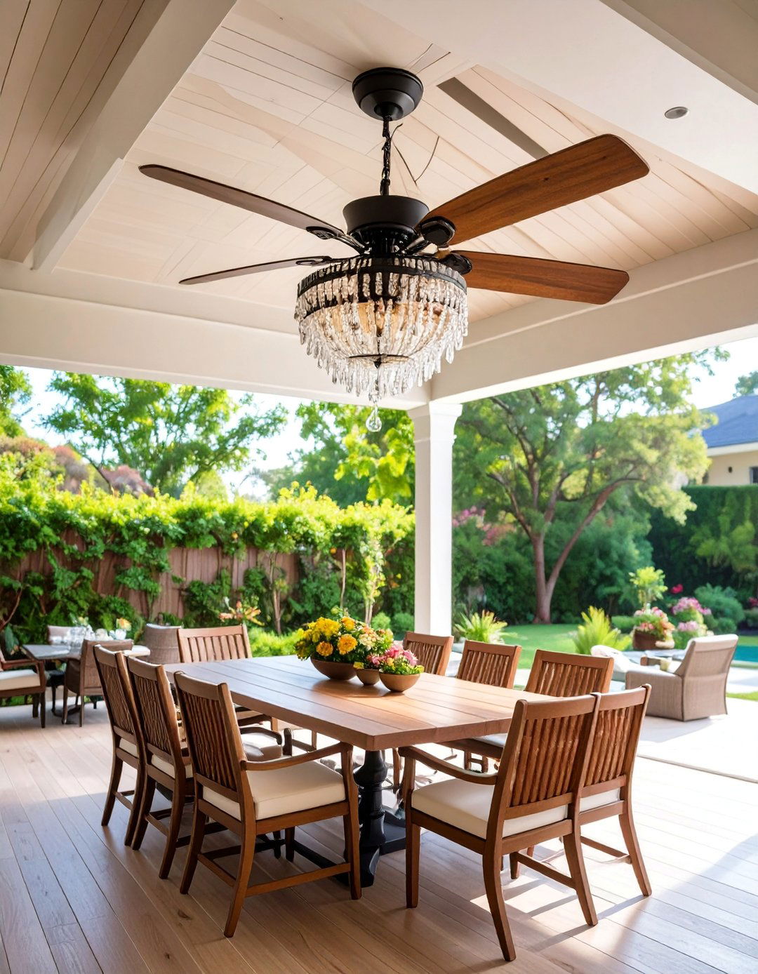 Chandelier Style Patio Fan with Crystal Accents - 25 Patio Fan Ideas