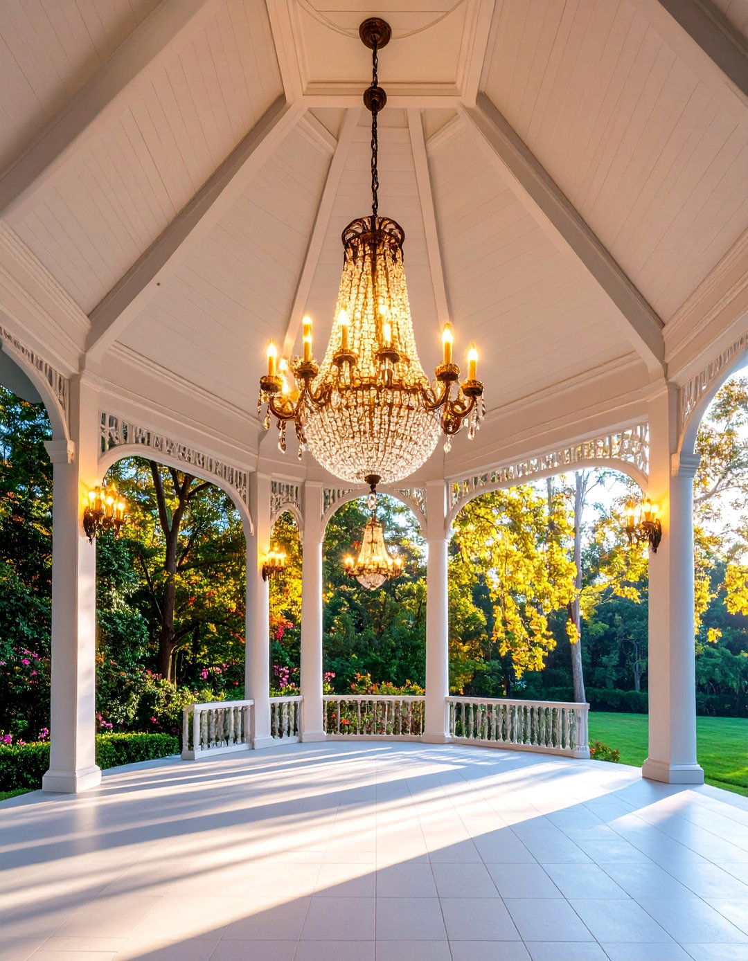 Chandelier and Sconce Combination - 25 Gazebo Lighting Ideas